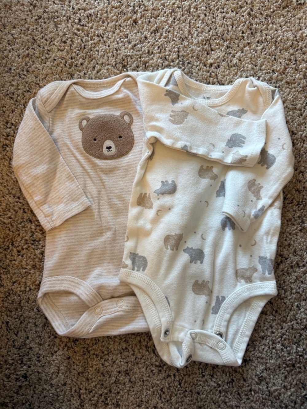 Carter's Cream & Gray Bear Print Long-Sleeve Baby One-Pieces (2-Pack)